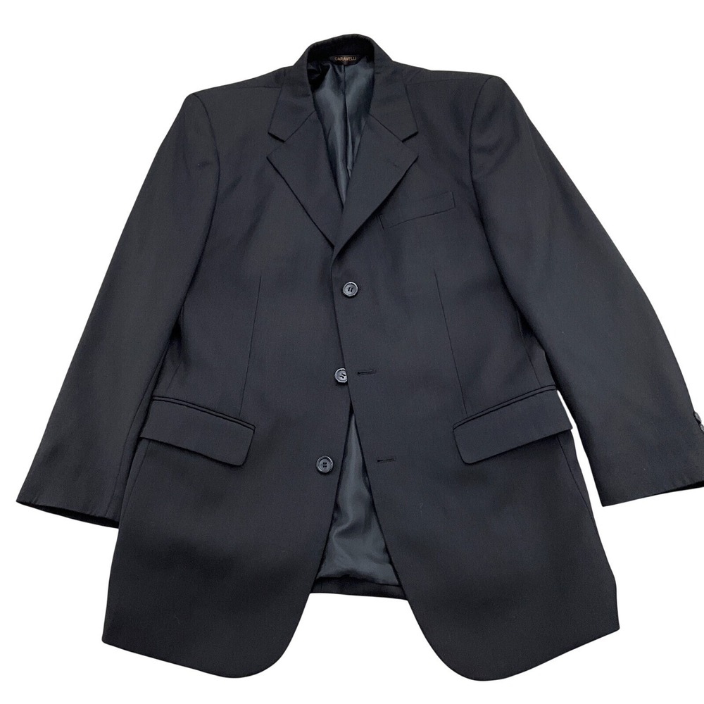 Caravelli Blazer Mens 36R Black Herrigbone Superior 150s High Tech Italian